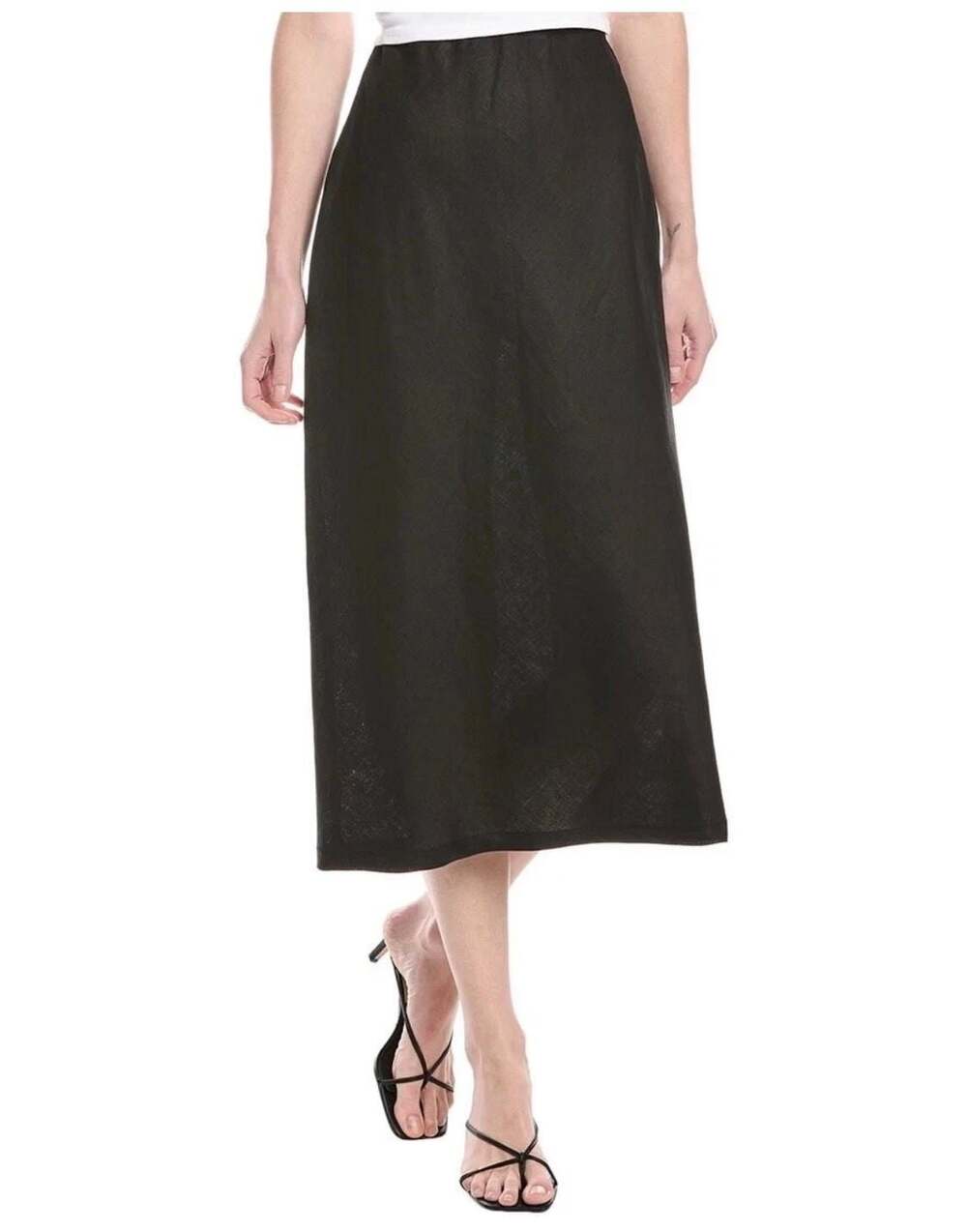 Enza Costa Women's Black 100% French Linen Midi Skirt Size 2